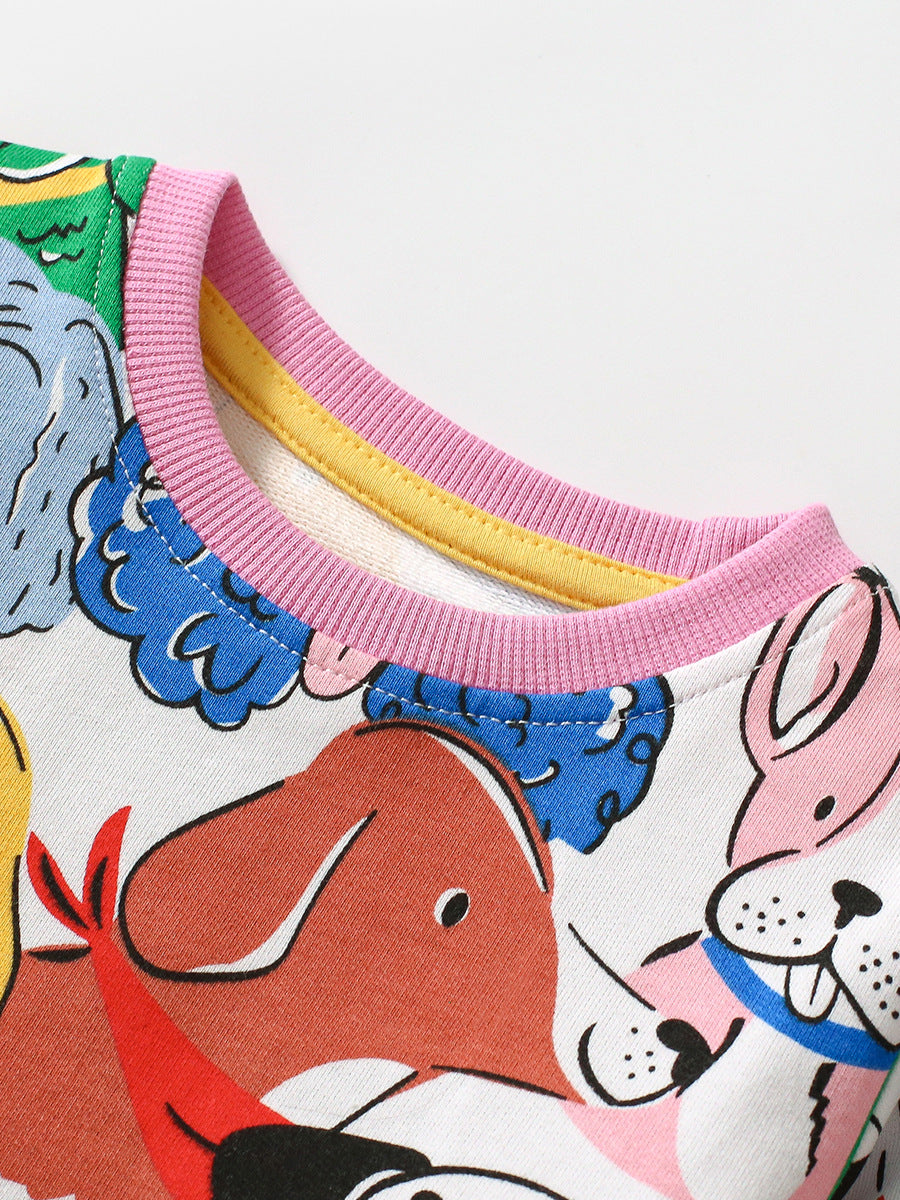 New Design Autumn Girls Vivid Colorful Dogs Pattern Dress-2