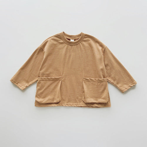 Autumn New Arrival Baby Kids Unisex Comfortable Solid Color Pocketed Long Sleeves Top-1